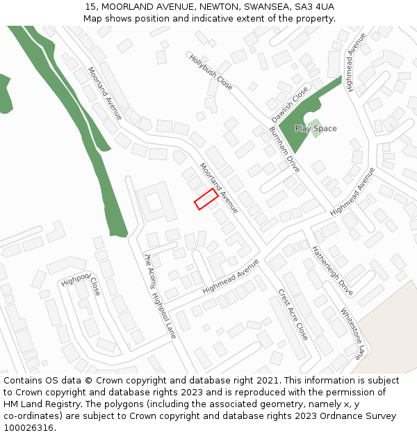 15, MOORLAND AVENUE, NEWTON, SWANSEA, SA3 4UA: Location map and indicative extent of plot