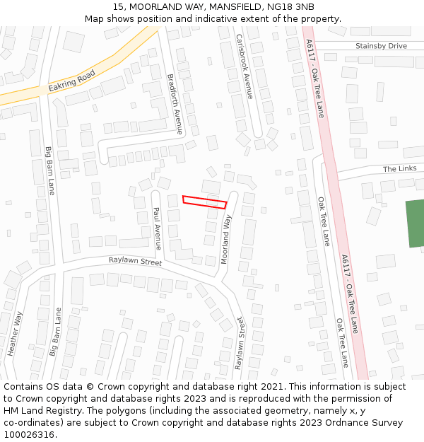15, MOORLAND WAY, MANSFIELD, NG18 3NB: Location map and indicative extent of plot