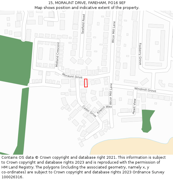 15, MORAUNT DRIVE, FAREHAM, PO16 9EF: Location map and indicative extent of plot