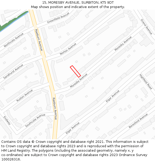 15, MORESBY AVENUE, SURBITON, KT5 9DT: Location map and indicative extent of plot