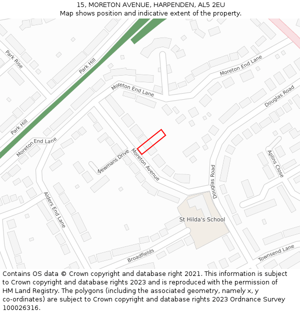 15, MORETON AVENUE, HARPENDEN, AL5 2EU: Location map and indicative extent of plot