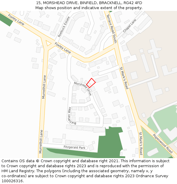 15, MORSHEAD DRIVE, BINFIELD, BRACKNELL, RG42 4FD: Location map and indicative extent of plot