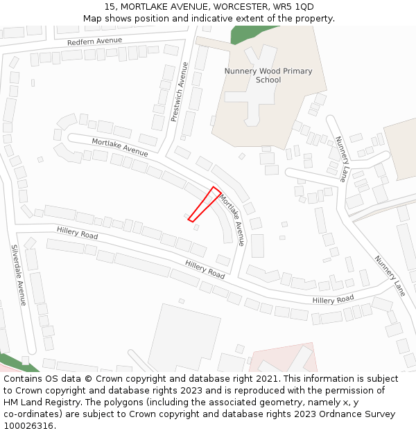 15, MORTLAKE AVENUE, WORCESTER, WR5 1QD: Location map and indicative extent of plot