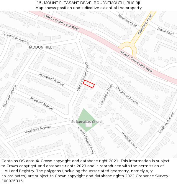 15, MOUNT PLEASANT DRIVE, BOURNEMOUTH, BH8 9JL: Location map and indicative extent of plot