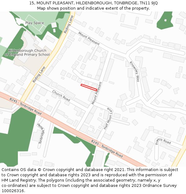 15, MOUNT PLEASANT, HILDENBOROUGH, TONBRIDGE, TN11 9JQ: Location map and indicative extent of plot