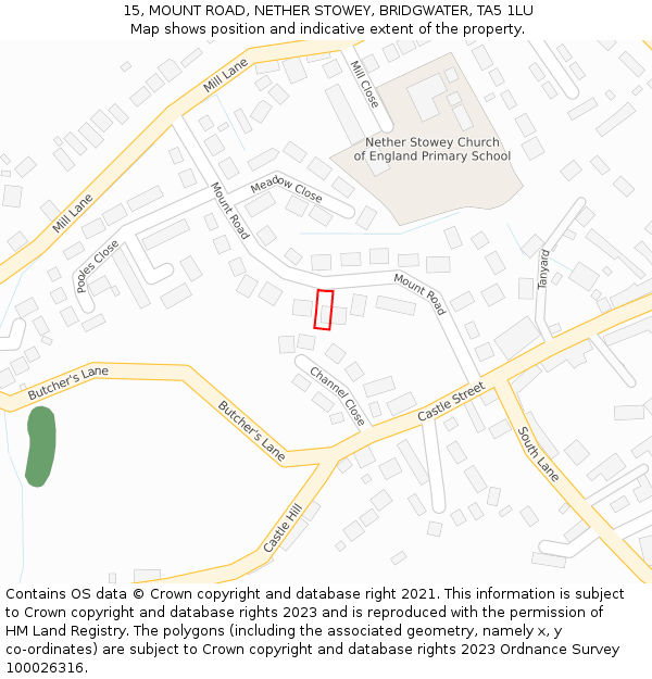 15, MOUNT ROAD, NETHER STOWEY, BRIDGWATER, TA5 1LU: Location map and indicative extent of plot