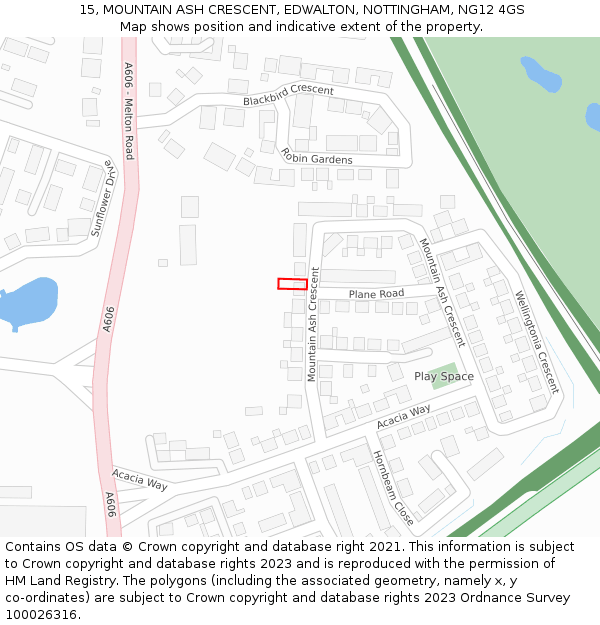 15, MOUNTAIN ASH CRESCENT, EDWALTON, NOTTINGHAM, NG12 4GS: Location map and indicative extent of plot