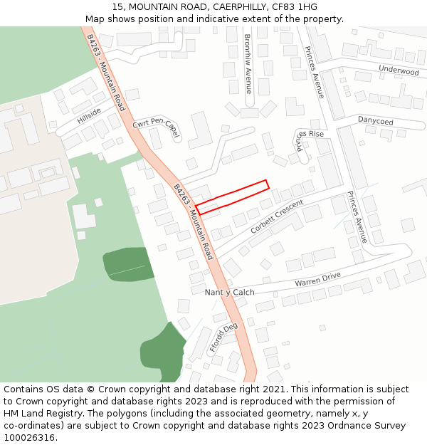 15, MOUNTAIN ROAD, CAERPHILLY, CF83 1HG: Location map and indicative extent of plot