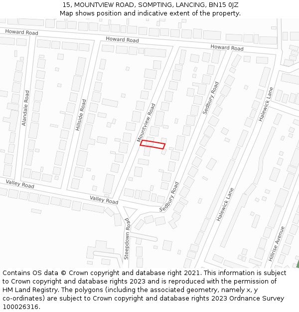 15, MOUNTVIEW ROAD, SOMPTING, LANCING, BN15 0JZ: Location map and indicative extent of plot