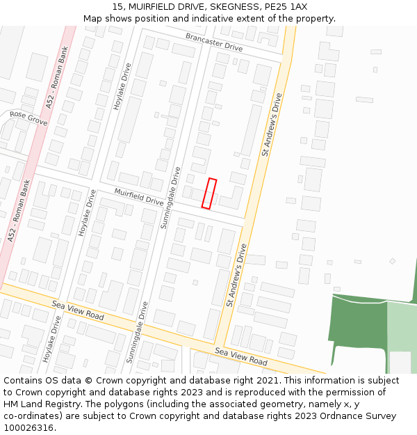 15, MUIRFIELD DRIVE, SKEGNESS, PE25 1AX: Location map and indicative extent of plot