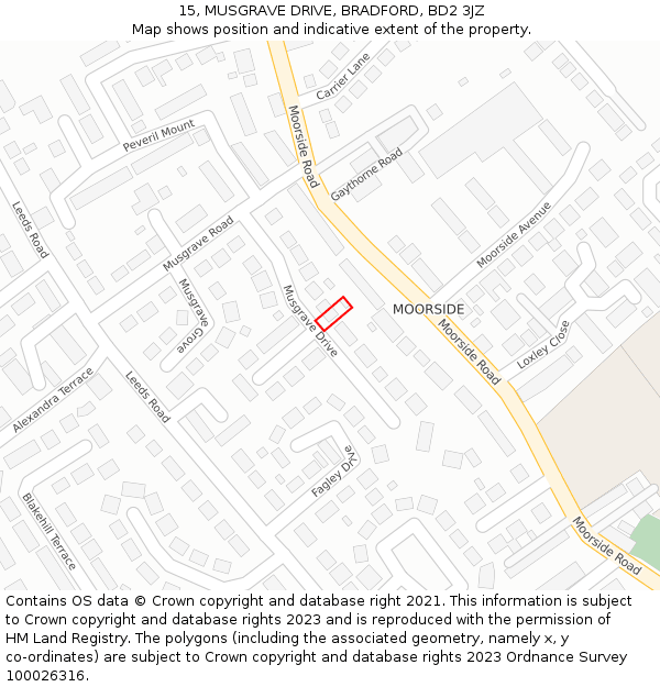 15, MUSGRAVE DRIVE, BRADFORD, BD2 3JZ: Location map and indicative extent of plot