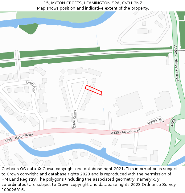 15, MYTON CROFTS, LEAMINGTON SPA, CV31 3NZ: Location map and indicative extent of plot