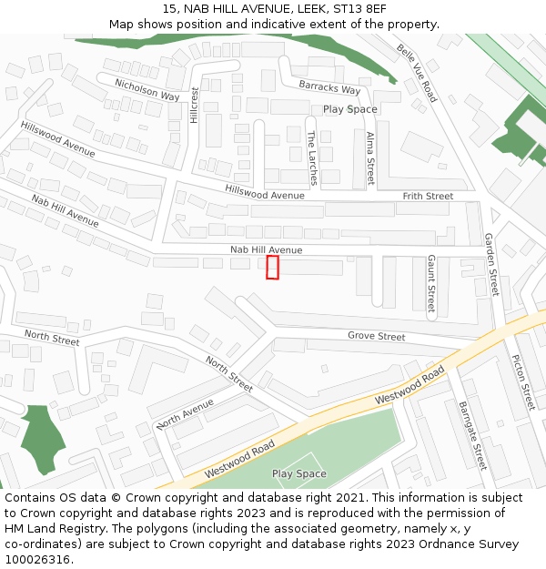 15, NAB HILL AVENUE, LEEK, ST13 8EF: Location map and indicative extent of plot