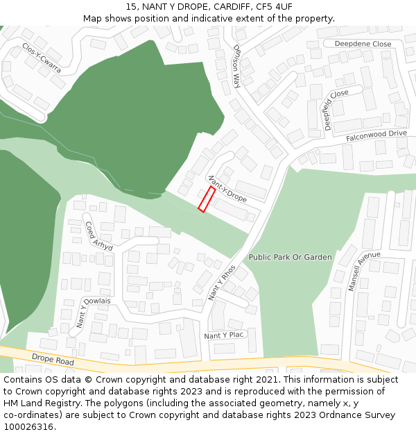 15, NANT Y DROPE, CARDIFF, CF5 4UF: Location map and indicative extent of plot