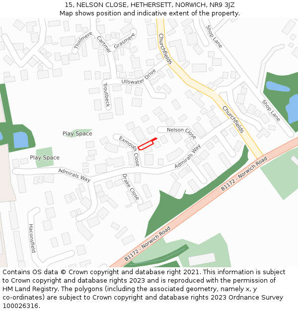 15, NELSON CLOSE, HETHERSETT, NORWICH, NR9 3JZ: Location map and indicative extent of plot