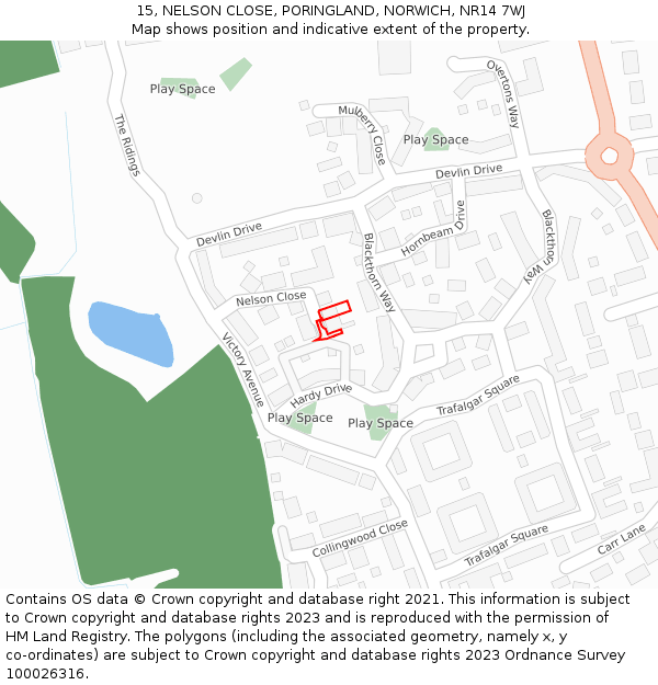 15, NELSON CLOSE, PORINGLAND, NORWICH, NR14 7WJ: Location map and indicative extent of plot