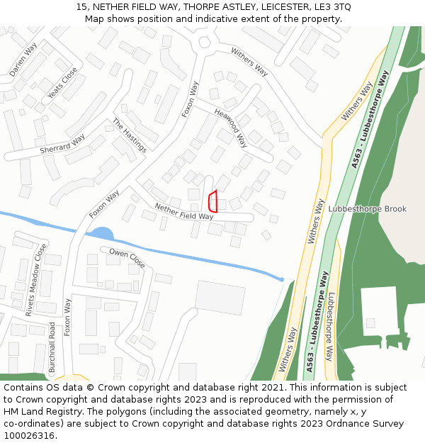 15, NETHER FIELD WAY, THORPE ASTLEY, LEICESTER, LE3 3TQ: Location map and indicative extent of plot