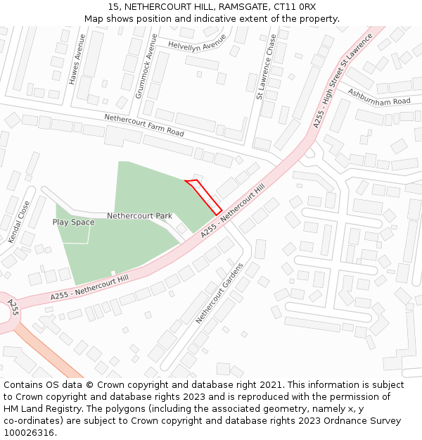 15, NETHERCOURT HILL, RAMSGATE, CT11 0RX: Location map and indicative extent of plot