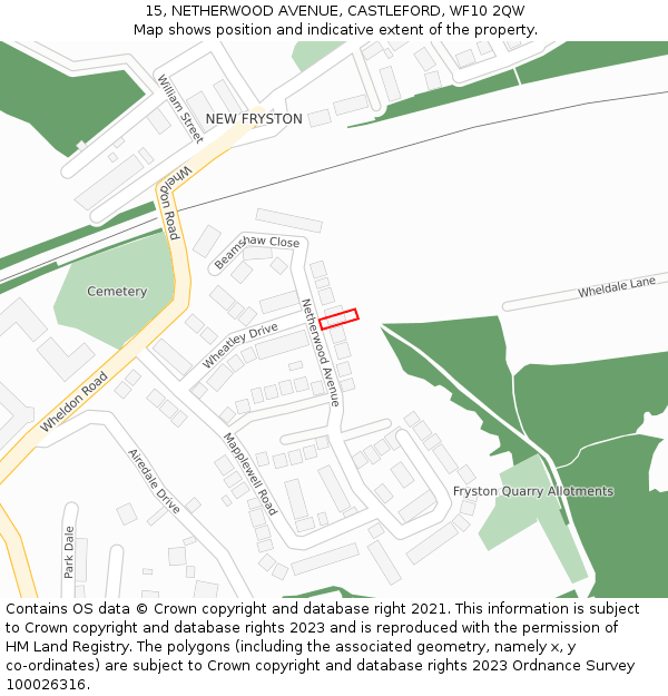 15, NETHERWOOD AVENUE, CASTLEFORD, WF10 2QW: Location map and indicative extent of plot