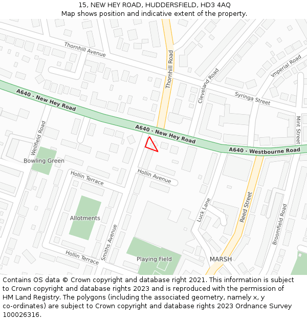 15, NEW HEY ROAD, HUDDERSFIELD, HD3 4AQ: Location map and indicative extent of plot