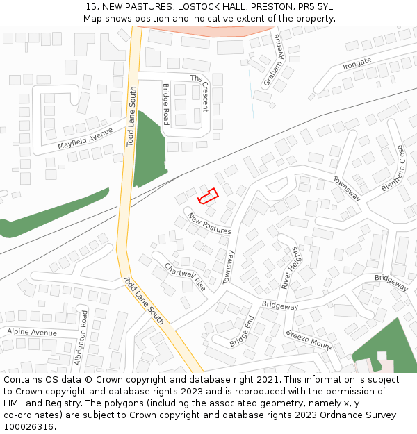 15, NEW PASTURES, LOSTOCK HALL, PRESTON, PR5 5YL: Location map and indicative extent of plot