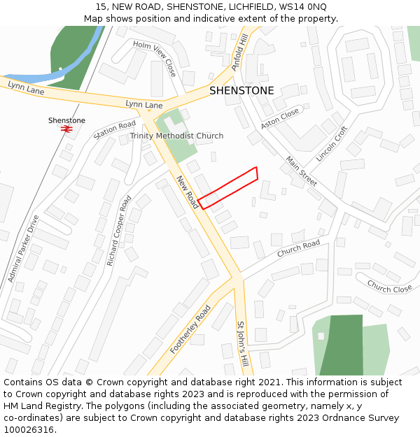 15, NEW ROAD, SHENSTONE, LICHFIELD, WS14 0NQ: Location map and indicative extent of plot