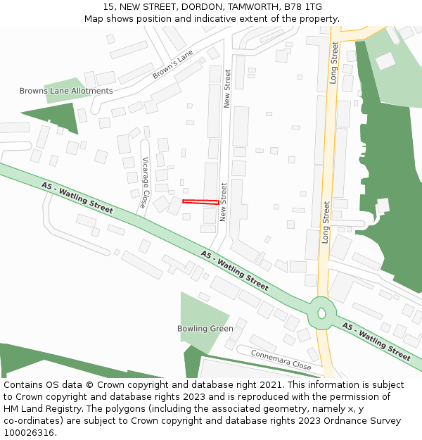 15, NEW STREET, DORDON, TAMWORTH, B78 1TG: Location map and indicative extent of plot