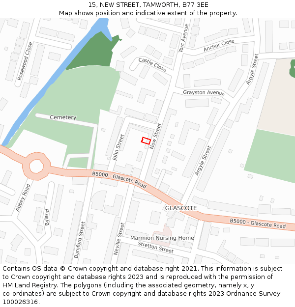 15, NEW STREET, TAMWORTH, B77 3EE: Location map and indicative extent of plot