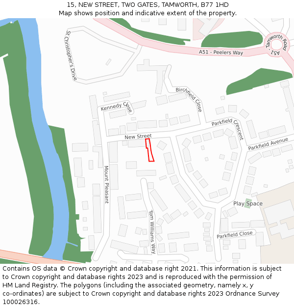 15, NEW STREET, TWO GATES, TAMWORTH, B77 1HD: Location map and indicative extent of plot