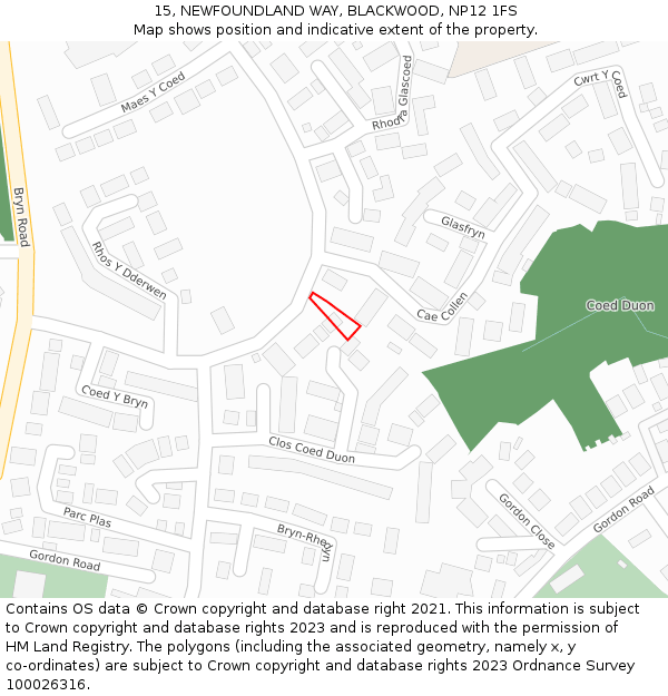 15, NEWFOUNDLAND WAY, BLACKWOOD, NP12 1FS: Location map and indicative extent of plot