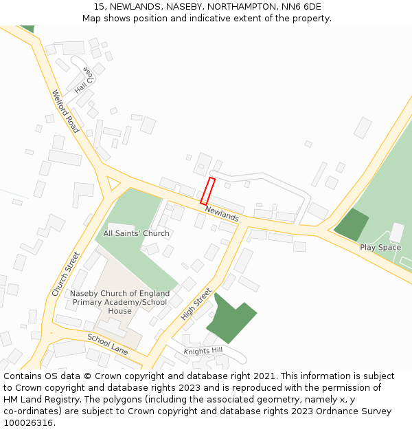 15, NEWLANDS, NASEBY, NORTHAMPTON, NN6 6DE: Location map and indicative extent of plot