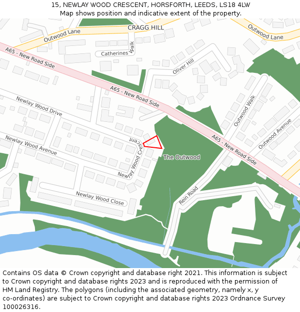 15, NEWLAY WOOD CRESCENT, HORSFORTH, LEEDS, LS18 4LW: Location map and indicative extent of plot