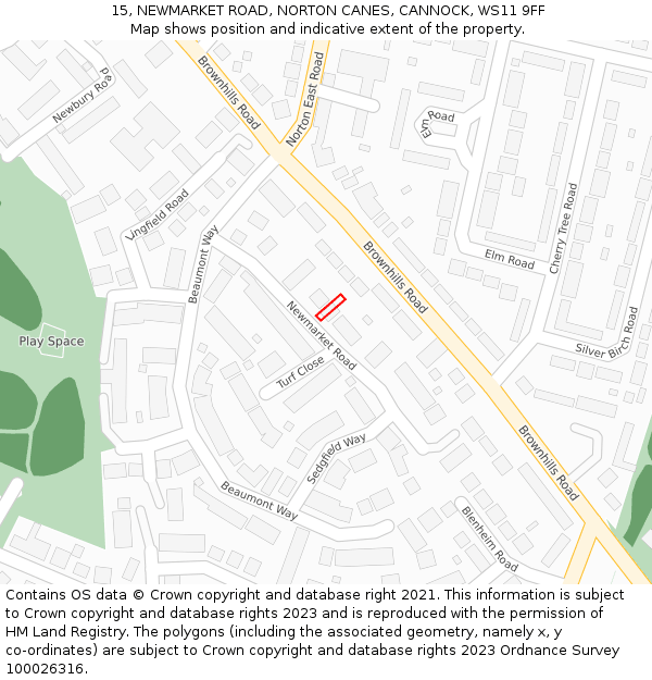 15, NEWMARKET ROAD, NORTON CANES, CANNOCK, WS11 9FF: Location map and indicative extent of plot