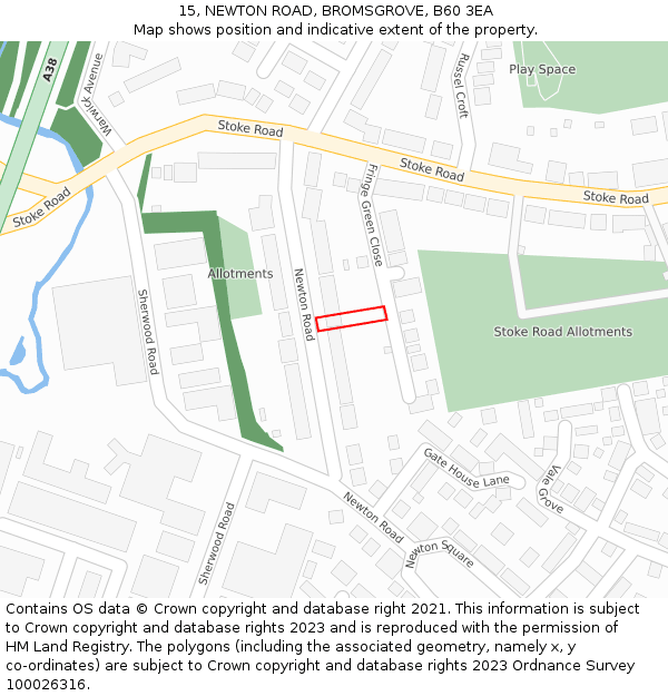 15, NEWTON ROAD, BROMSGROVE, B60 3EA: Location map and indicative extent of plot