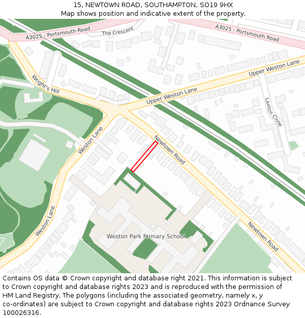 15, NEWTOWN ROAD, SOUTHAMPTON, SO19 9HX: Location map and indicative extent of plot