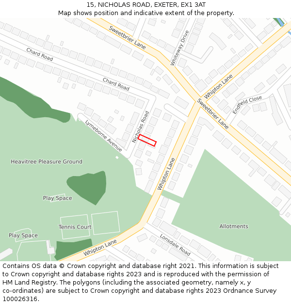 15, NICHOLAS ROAD, EXETER, EX1 3AT: Location map and indicative extent of plot