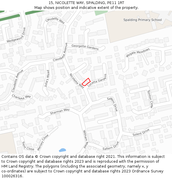 15, NICOLETTE WAY, SPALDING, PE11 1RT: Location map and indicative extent of plot