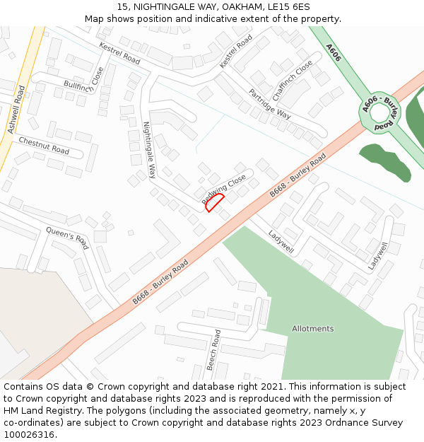 15, NIGHTINGALE WAY, OAKHAM, LE15 6ES: Location map and indicative extent of plot