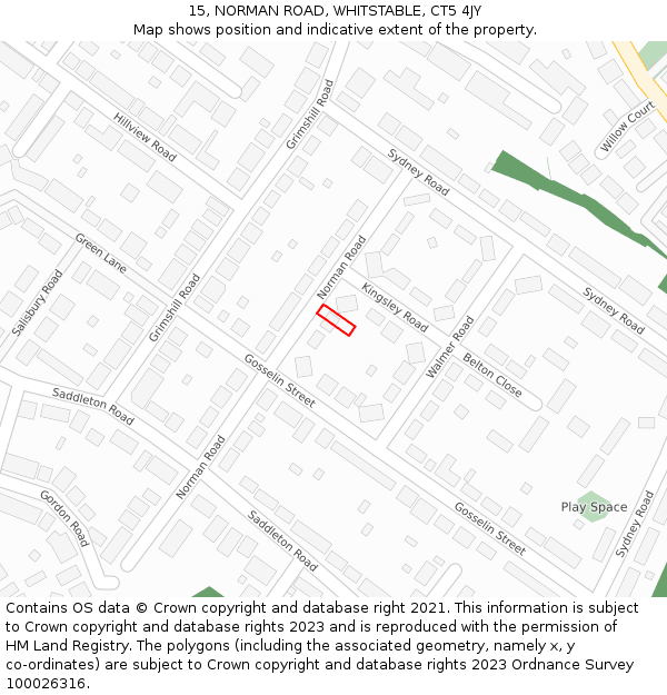 15, NORMAN ROAD, WHITSTABLE, CT5 4JY: Location map and indicative extent of plot