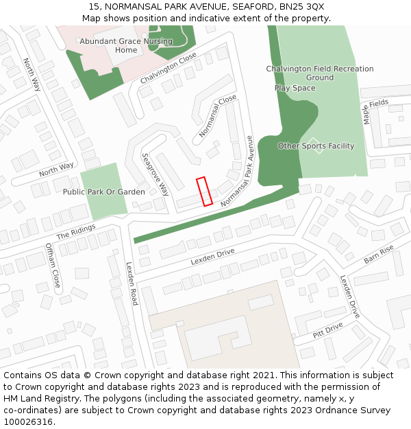 15, NORMANSAL PARK AVENUE, SEAFORD, BN25 3QX: Location map and indicative extent of plot