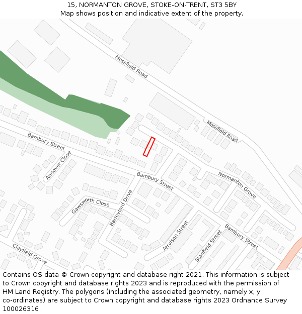 15, NORMANTON GROVE, STOKE-ON-TRENT, ST3 5BY: Location map and indicative extent of plot