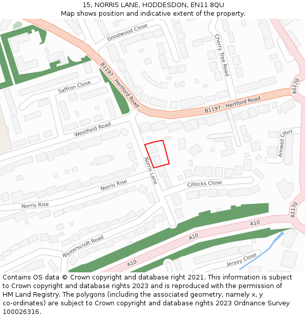 15, NORRIS LANE, HODDESDON, EN11 8QU: Location map and indicative extent of plot