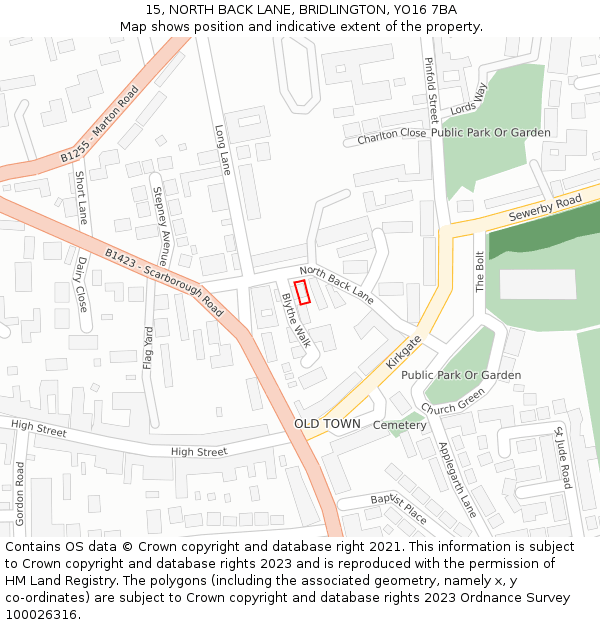 15, NORTH BACK LANE, BRIDLINGTON, YO16 7BA: Location map and indicative extent of plot