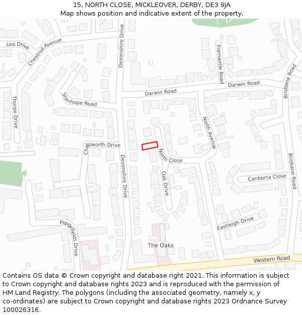 15, NORTH CLOSE, MICKLEOVER, DERBY, DE3 9JA: Location map and indicative extent of plot