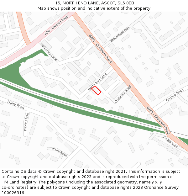 15, NORTH END LANE, ASCOT, SL5 0EB: Location map and indicative extent of plot