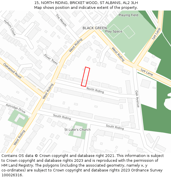 15, NORTH RIDING, BRICKET WOOD, ST ALBANS, AL2 3LH: Location map and indicative extent of plot