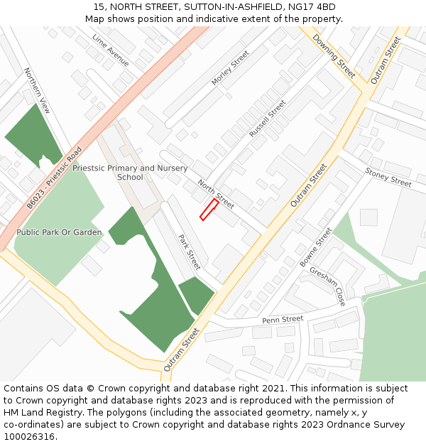 15, NORTH STREET, SUTTON-IN-ASHFIELD, NG17 4BD: Location map and indicative extent of plot