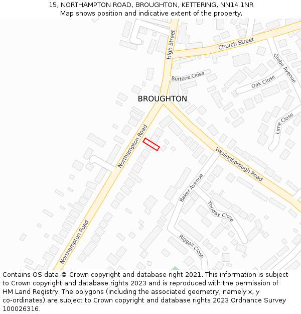 15, NORTHAMPTON ROAD, BROUGHTON, KETTERING, NN14 1NR: Location map and indicative extent of plot