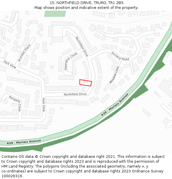 15, NORTHFIELD DRIVE, TRURO, TR1 2BS: Location map and indicative extent of plot