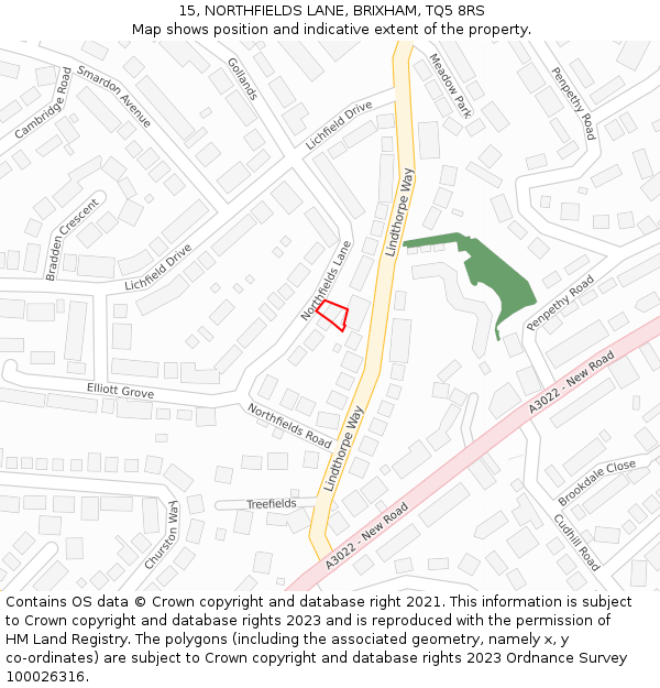 15, NORTHFIELDS LANE, BRIXHAM, TQ5 8RS: Location map and indicative extent of plot